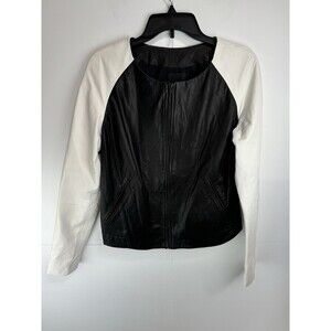 Trouvé $298 100% Leather Black And White Lined Zippered Jacket Size: Medium